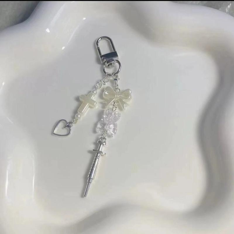 Delicate Phone Charm Keychain Bag Dangler Cute Bowknot Heart Phone Dangler Decoration for Fashionable Individuals