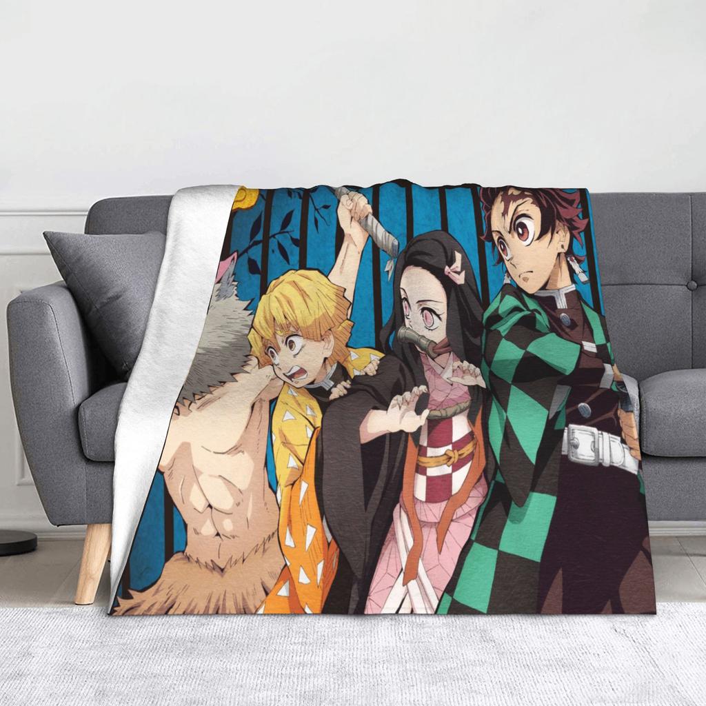 Kyojuro Rengoku Kimetsu No Yaiba Blanket Velvet Spring Autumn Japanese Anime  Multifunction Throw Blanket for Sofa Bedroom Quilt