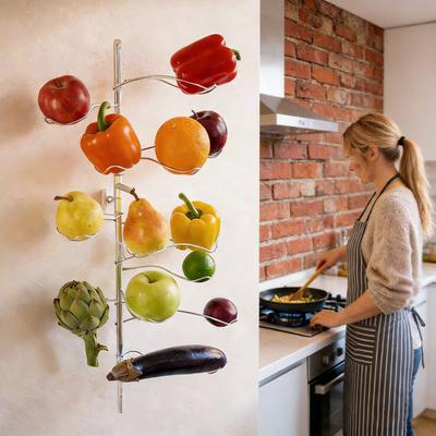 Exploding Fruit Bowl Tiered Floating Display Fruit And Vegetable Rack Carbon Steel Wall Mounted Fruit Stand Keeps Ventilation for Home Kitchen Decor