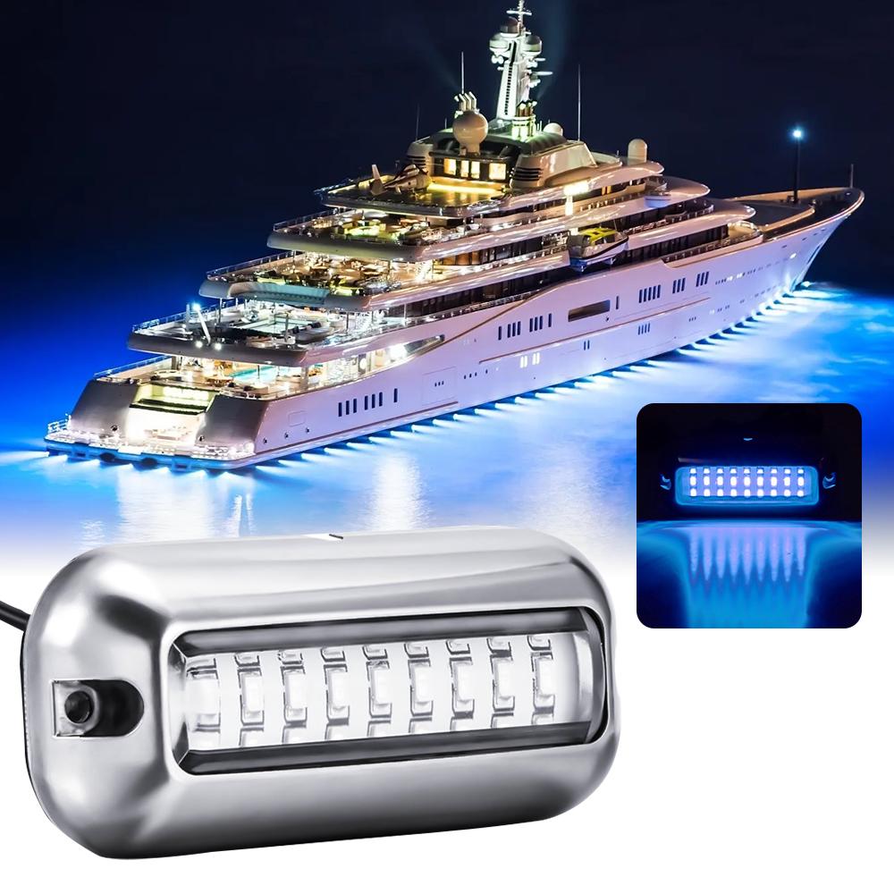 Waterproof Boat Transom Light Universal 12V 27 LED Marine Stainless Steel Underwater Pontoon Boat Tail Lamp White/Blue/Red 2Pc