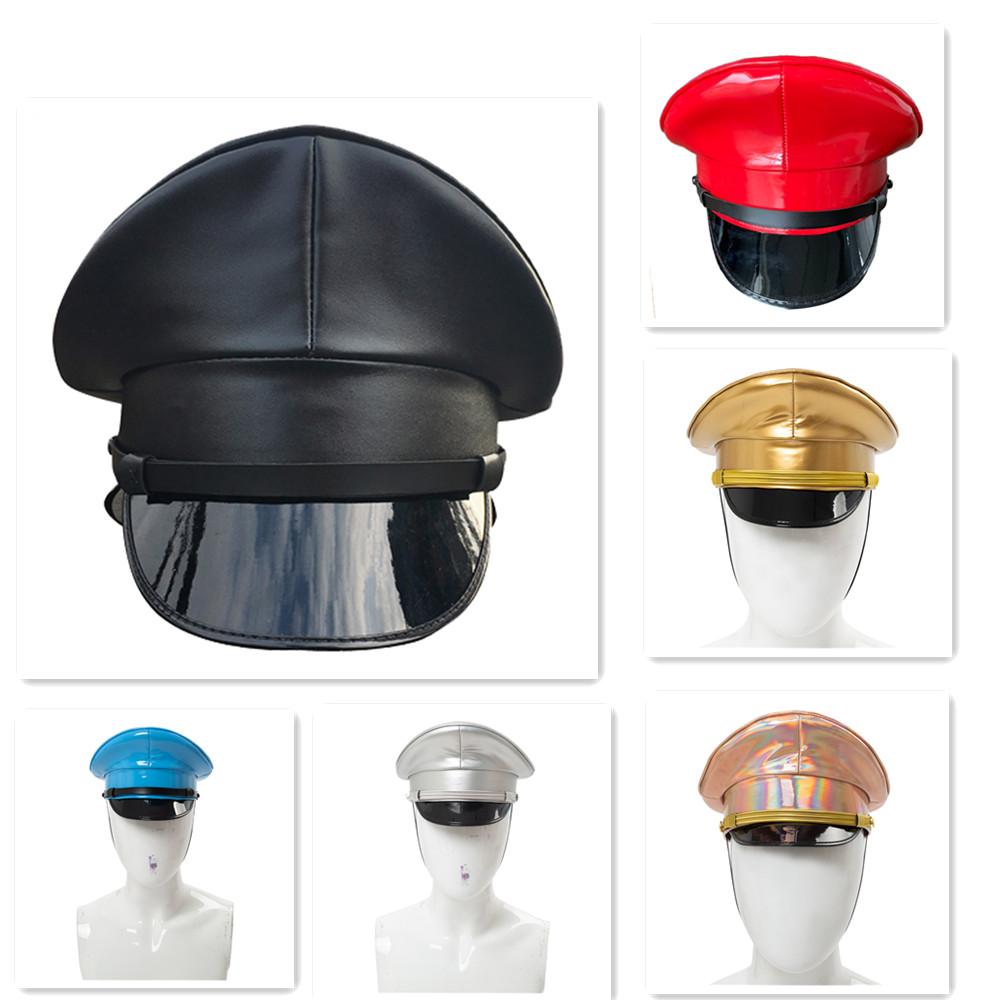 PU Leather Captain Cap Prom Performance Big Brimmed Hat Bar Cosplay Show Hat Personality Beret Cap