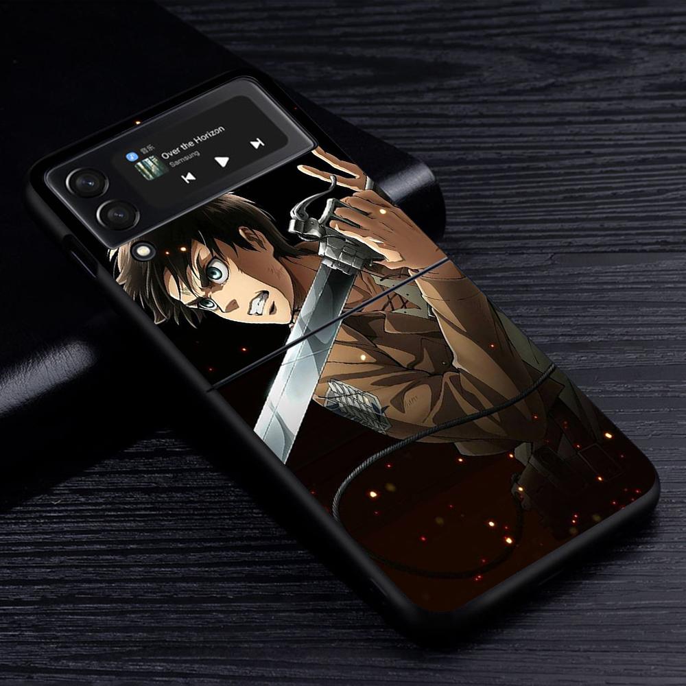 Attack On Titan Anime Handyhülle für Samsung Galaxy Z Flip3 5G Flip4 Schwarz Coque Z Flip 3 Hart PC Luxus Hülle Zflip3 Funda