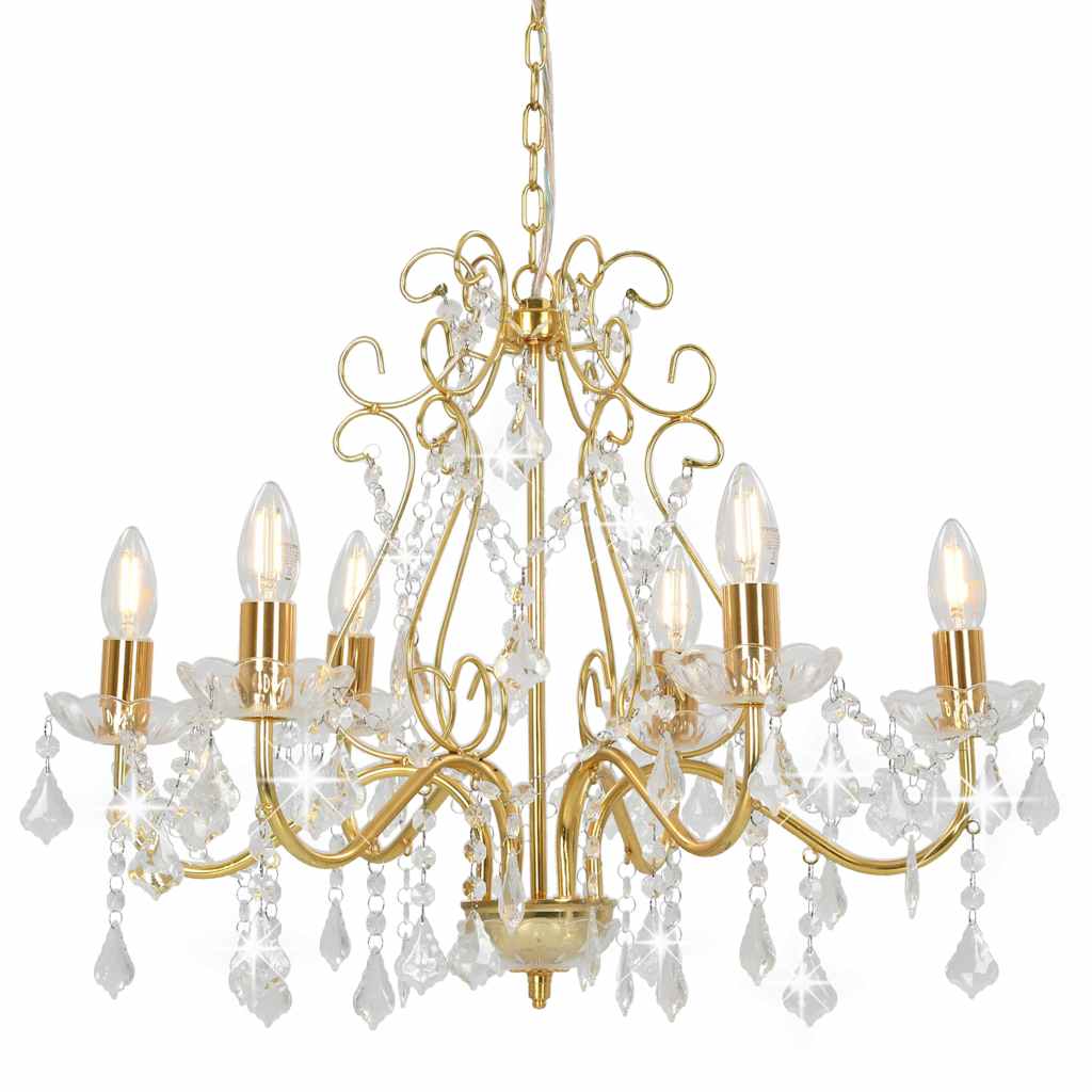 vidaXL Kronleuchter mit Kristallperlen Golden Rund 6×E14 gold