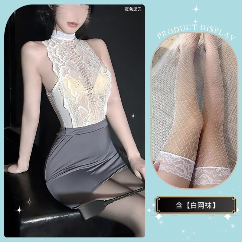 One-piece hip-wrapped sexy royal sister waist lace nightdress hip-wrapped one-piece secretary short skirt set premium set