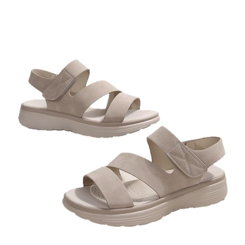 Summer New Velcro Flat Sandals Women's Casual Lightweight Large Size Retro Wedge Sandals