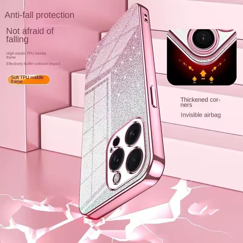 Elektropläterat Glitter Telefonskal För iPhone 16 15 14 13 12 11 Pro Max Plus Stöttåligt Mjukt TPU Baksida