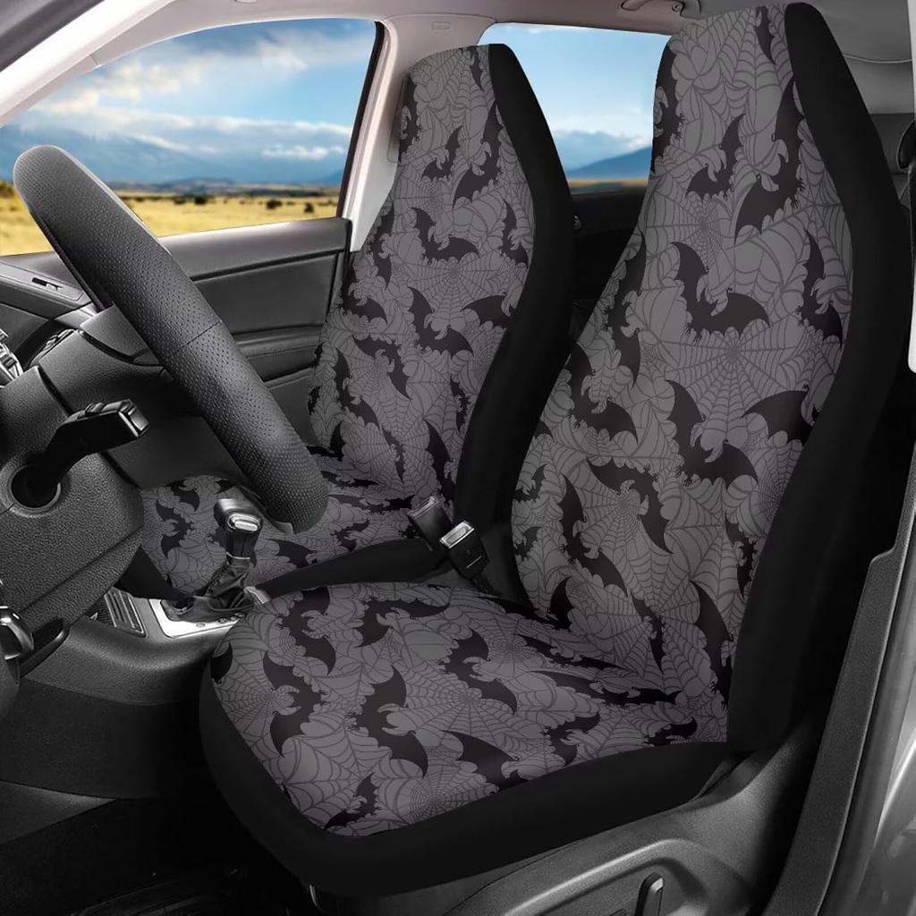 Bulopur Halloween Spider Web Print Front Seat Cover Sets 2 Pack, Car Universal Accessories Interior Decor for Men, Auto Front Seat Covers