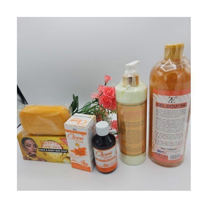 Gamme corporelle Open White – Gel Douche, Huile, Lait Piment Doux & Savon Purec Egyptian Gold