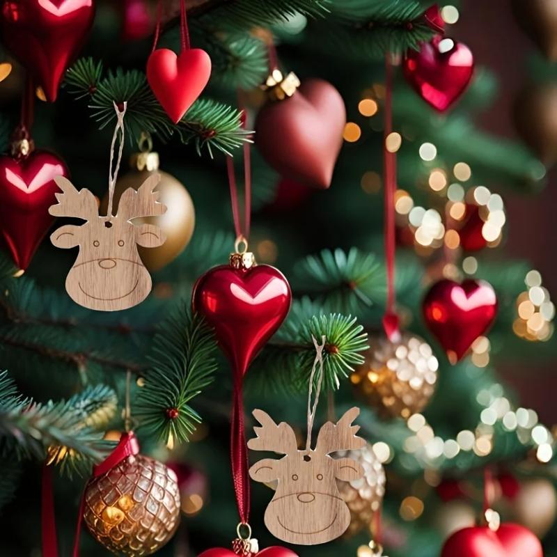20pcs Wooden Deer Pendant Decorations, Christmas Decorations, Party Favors, DIY Crafts, Holiday Decorations