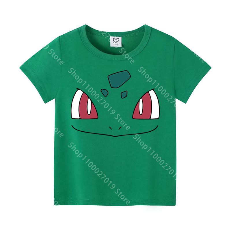 Different Colors Cartoon Face T Shirt Cute for Boys Girls Pokemons Pikachus Summer Cotton Clothes Tops