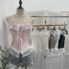 Retro Polka Dot Strapless Lace Trim Crop Top