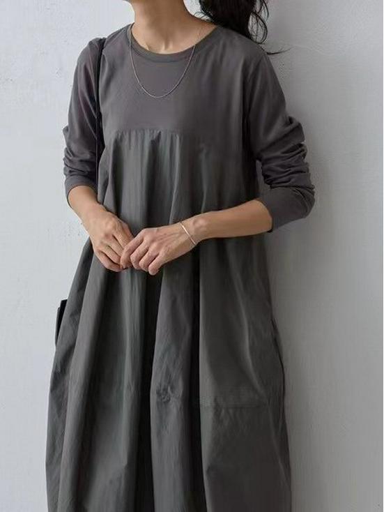 

Вязаное платье с круглым вырезом и длинными рукавами в японском и корейском стиле, осень/зима 2023 One Size серый