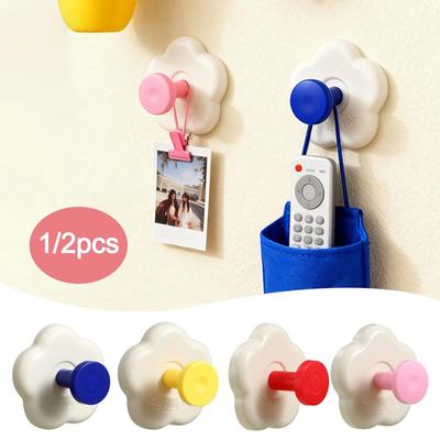1/2Pcs Punch-Free Suction Cup Hook Heavy Duty Wall Mount Dopamine Adhesive Hooks Foldable Design Reusable Hanger Hooks