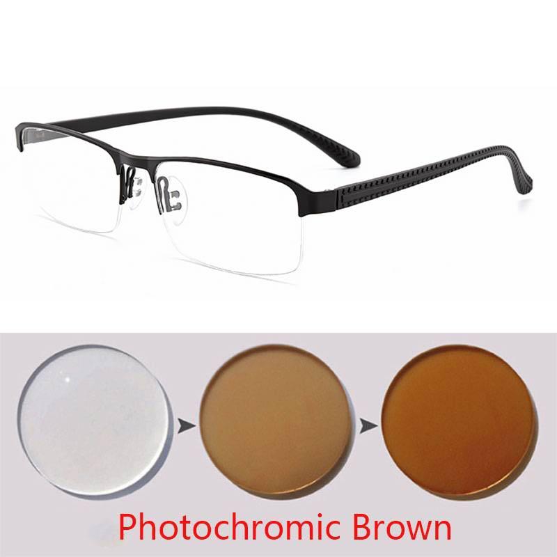 Photochromic Reading Glasses Men Aspheric Hard Resin Lense Reader Eyeglasses Flexible Temples Legs Half Frame Male Presbyopia