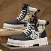 Men's boots autumn and winter high-top Martin boots men's locomotive tooling boots men's velvet leather boots increase height