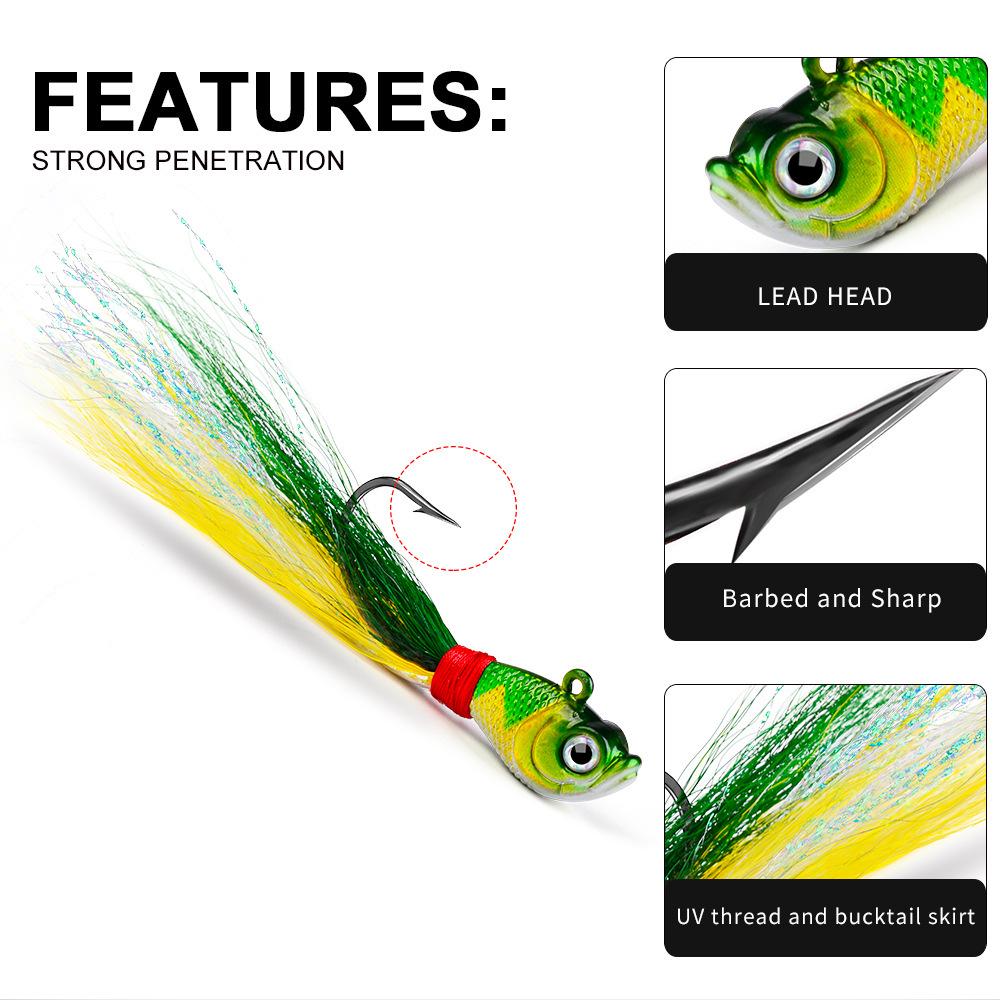 Small Lead Fish Lure: Long-Cast Sinking Metal Jig VIB with Feather and Up-Facing Hook.