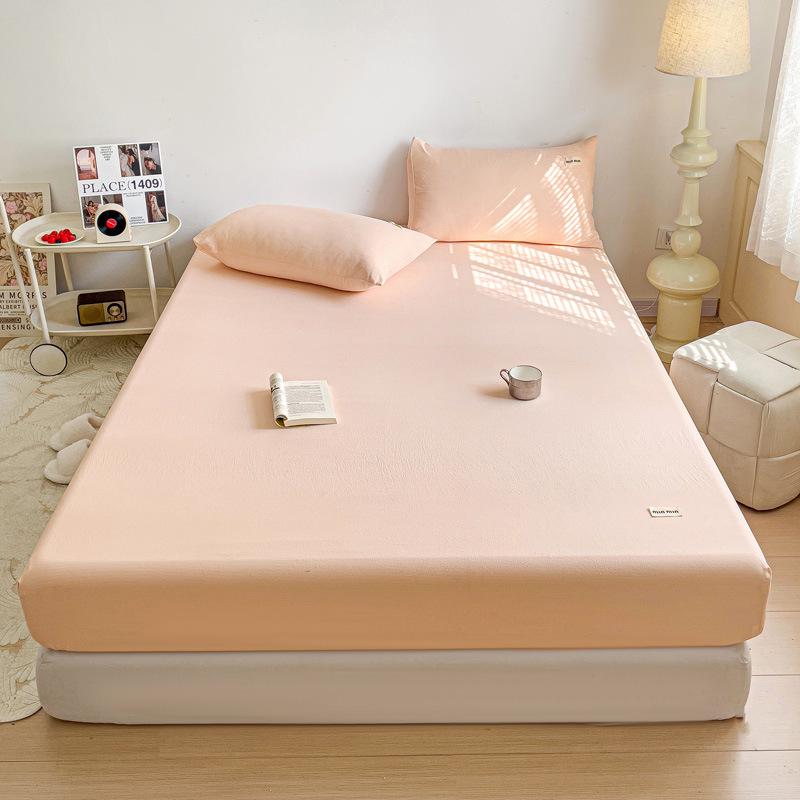 

Minimalist Solid Color Fitted Sheet Set with Pillowcase & Mattress Protector One Pillowcase