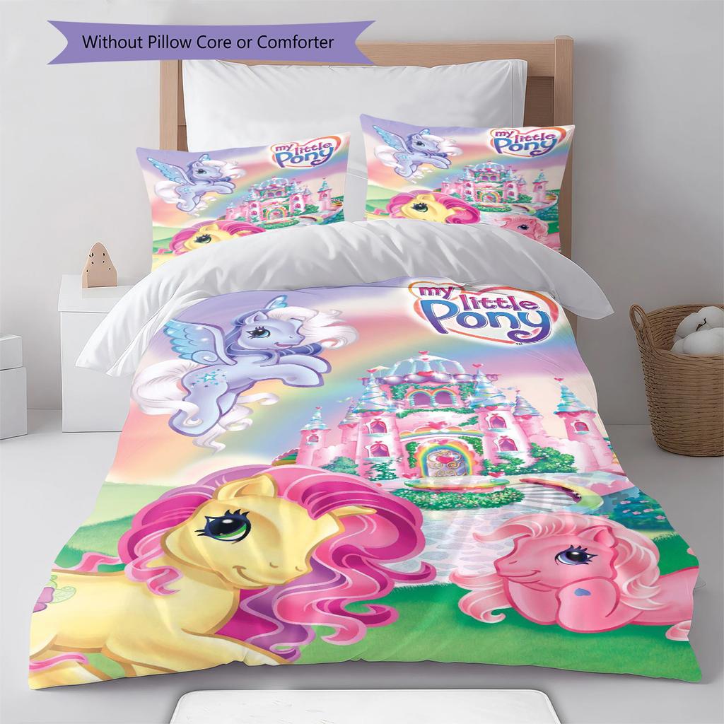 My Little Pony Vzorované povlečení Sada prošívaných dek a povlaků na polštáře Dekorace do domácnosti Dárek (1 * povlak na peřinu + 2 * povlak na polštář, bez jádra)