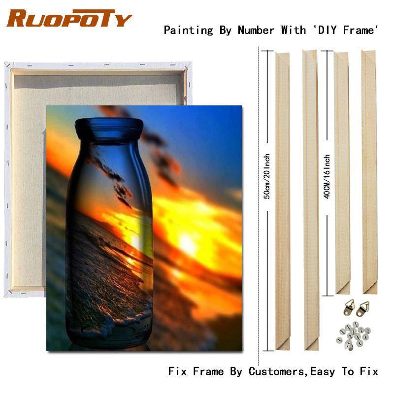RUOPOTY Paint By Numbers Seaside Landscape Wall Art Unique Gift Hand Painted Acrylic Picture By Numbers Bottle For Living Room