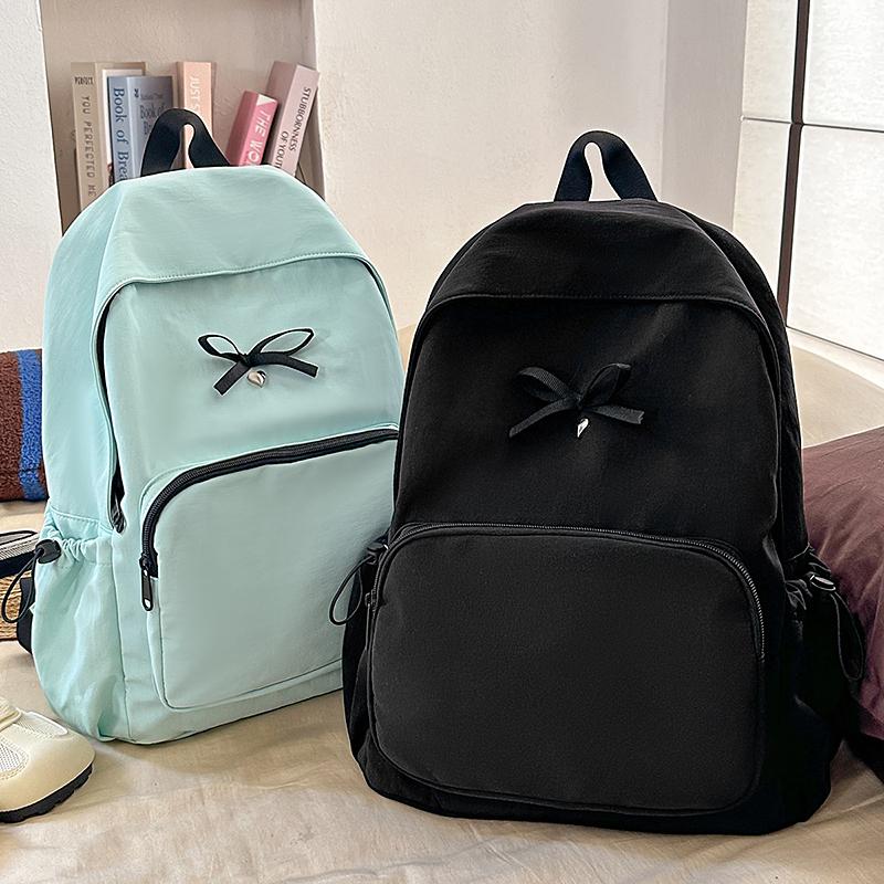 Simple Bow Decoration Backpack Cute Casual Large Capacity Multi Pocket Backpack Student Backpack Fashionable Women's Backpack