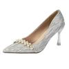 New Sequined Pearl High Heels for Bridesmaids, Engagement Shoes, Slim Heels, Non Tiring Feet, Shallow Mouth Pumps Shoes