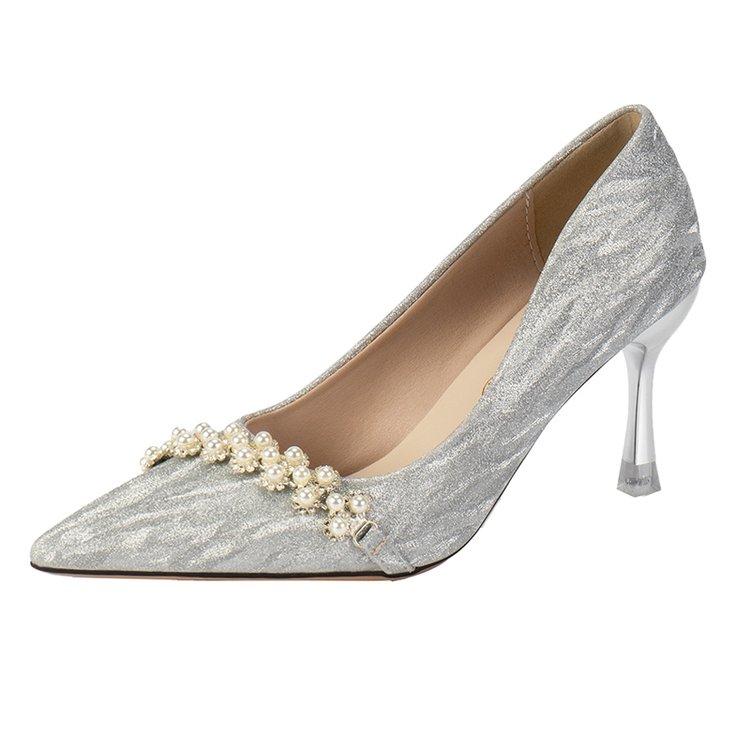 New Sequined Pearl High Heels for Bridesmaids, Engagement Shoes, Slim Heels, Non Tiring Feet, Shallow Mouth Pumps Shoes