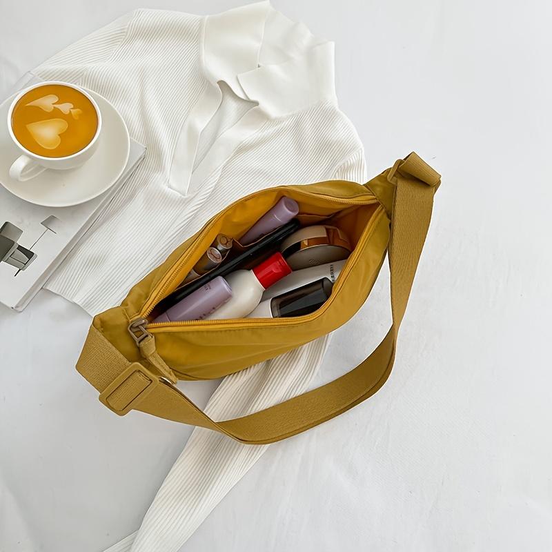 Casual Crescent Moon Zippered Crossbody Bag, Solid Color Nylon, Adjustable Strap, Urban Style Shoulder Bag with Polyester Lining for Daily Use