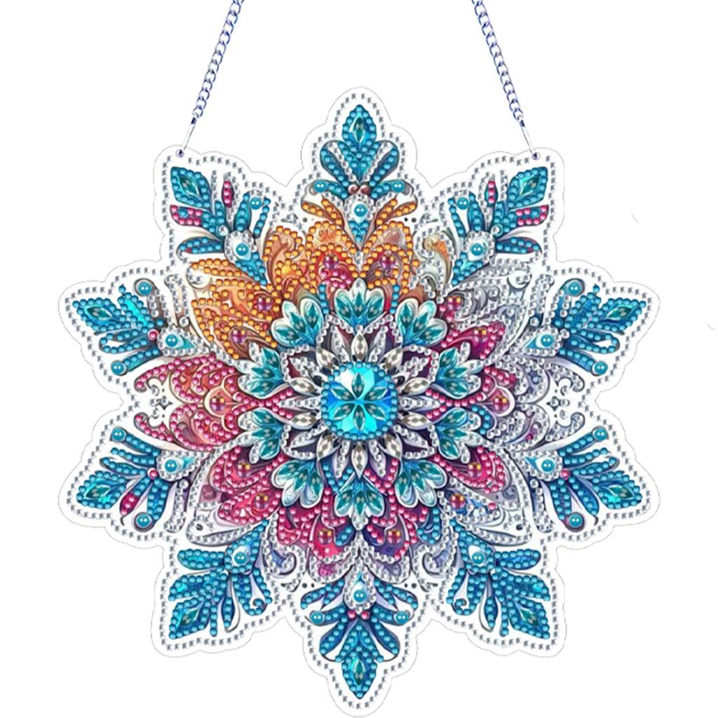 Snowflake Theme 2D/Flat DIY Hanging Diamond Art Kits Rhinestone Diamond Art Window Pendants Window Hanging Art for Home Decor