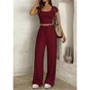 Women's 2-piece Square Neck Short Sleeved Crop Top&high Waist Wide Leg Pants Casual Set