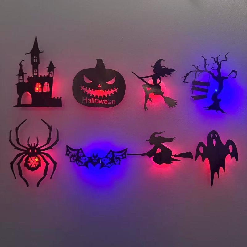 8 BUC/24 BUC Autocolant de Perete LED Halloween 3D Gol Lumină de Noapte Liliac Dovleac, Păianjen Vrăjitoare Castel Fantomă Petrecere Decorare Perete Ornament