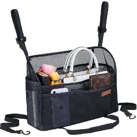 WLLWOO Car Net Pocket Handbag Holder Between Seats Back Storage Organizer Purse Holder For Console Front Seat Storage Barrier Net