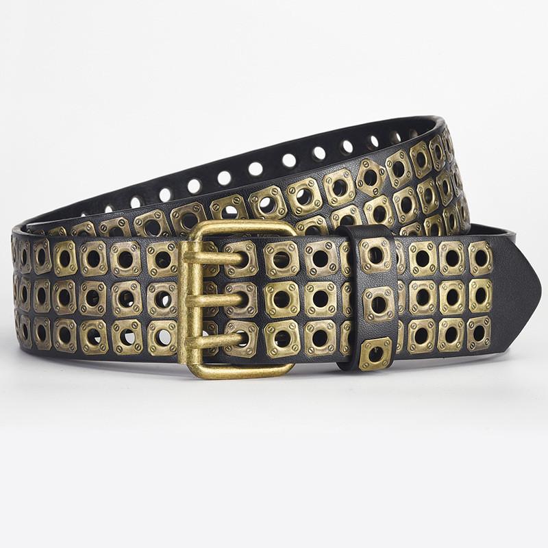 

Leather Versatile Pu Belt With Square Beads Rivet Design For Trendy Fashion Street StyleD
