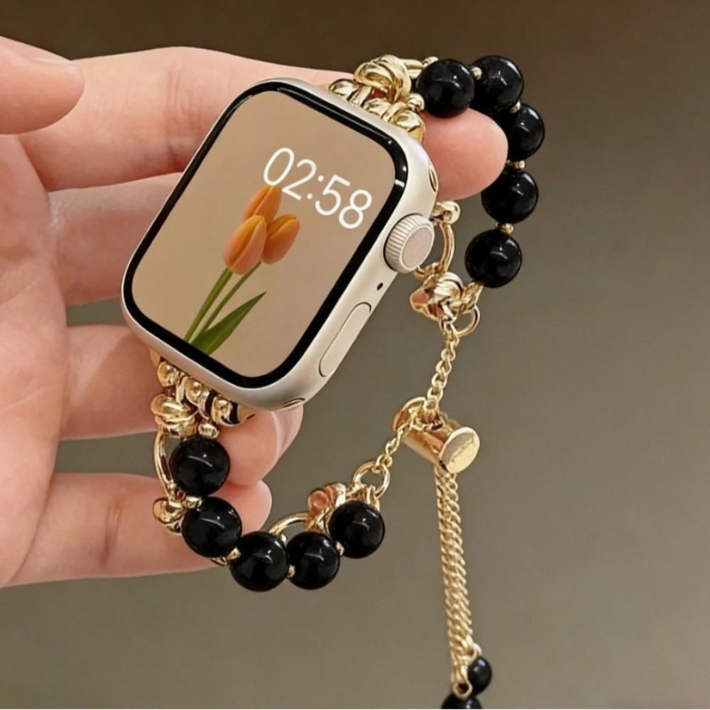 38/40/41/42/44/45mm Beads Metal Link Strap Crystal Adjustable Watch Band for Apple Wristband Universal Beads Bracelet Loop Strap