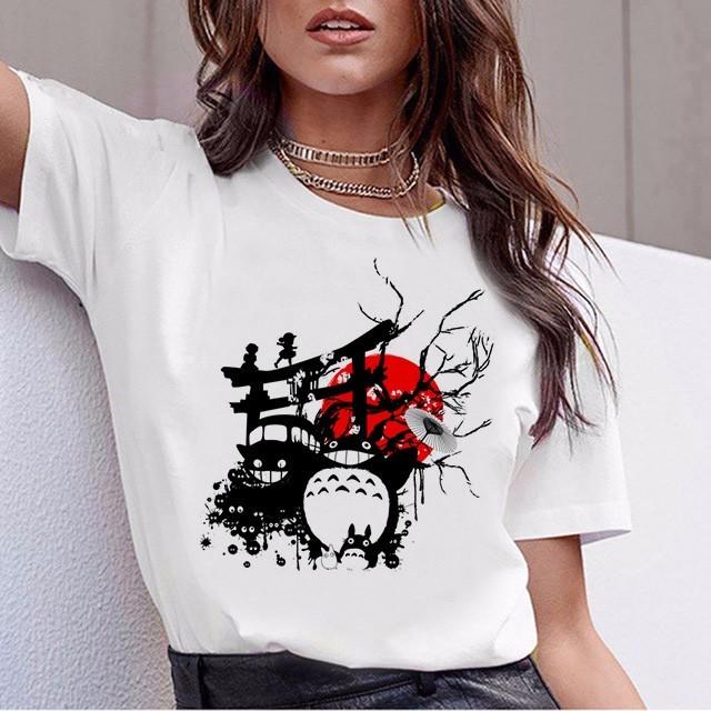 Anime Totoro T Shirt Women Top Tee Shirts Spirited Away T-Shirt Tshirt Korean Style Kawaii 90S Graphic Harajuku Female Ulzzang
