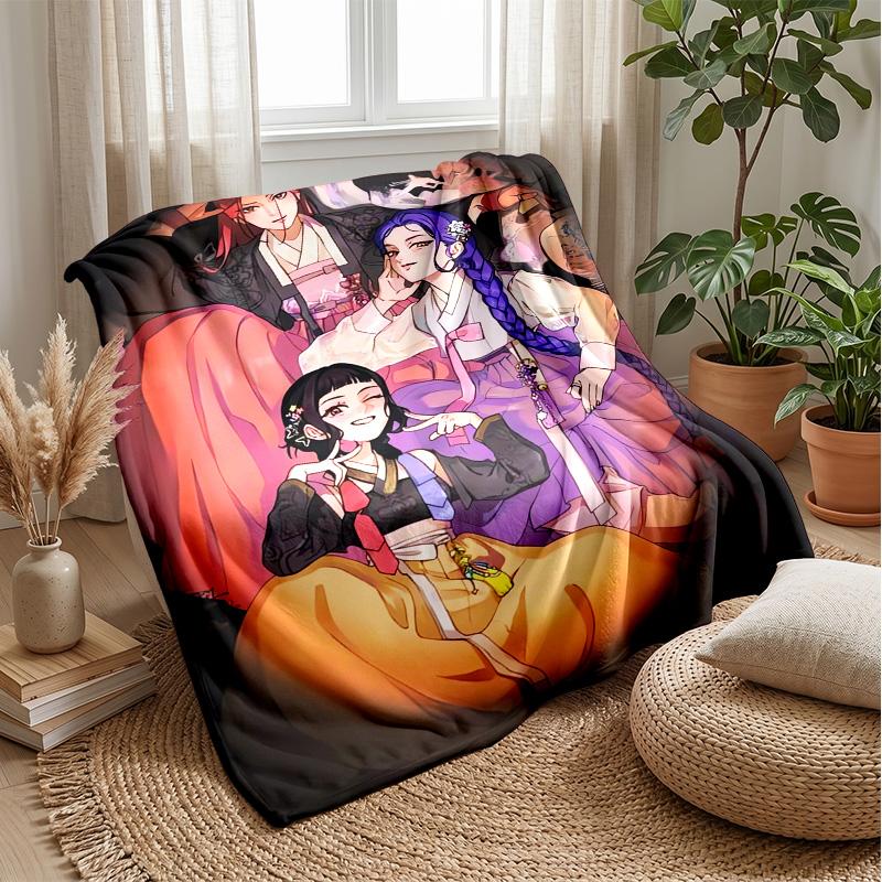 Kpop Demon Hunters Printed Flannel Throw Blanket Soft Warm Lightweight All Season Blanket for Sofa Bed Camping Home Decor Holiday Gift