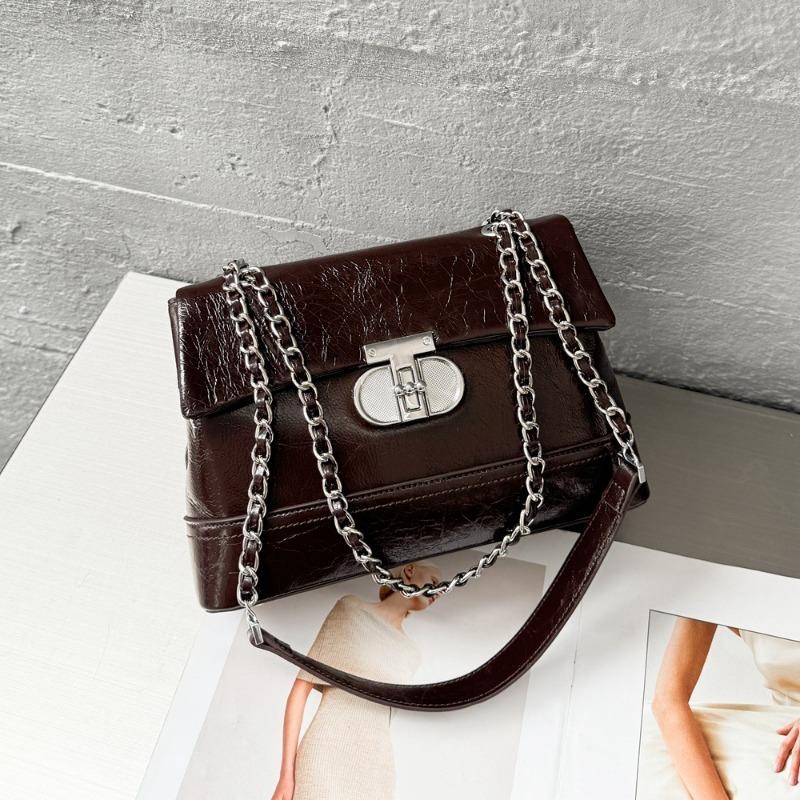 Premium Sense Small Fragrance Chain Small Square Bag Single Shoulder Armpit Top Layer Cowhide Bag for Women