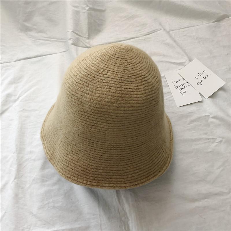 Solid Color Wool Fisherman Hat for Women, Vintage Small Hat, Versatile and Warm Knitted Bucket Hat for Autumn and Winter