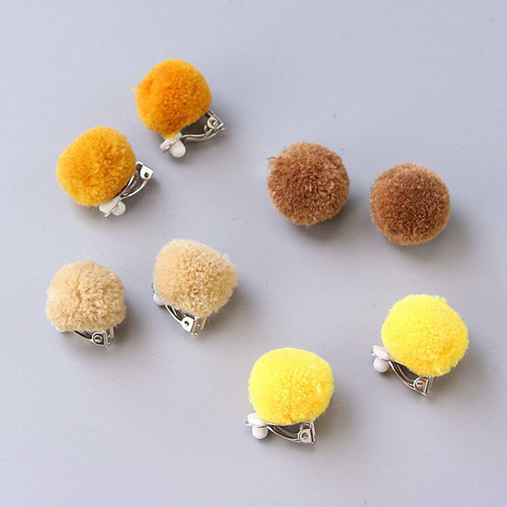 1 Pair Kids Pom Pom Ear Clip Plush Ball Kid Girls Children Clip No Piercing Earrings Jewelry