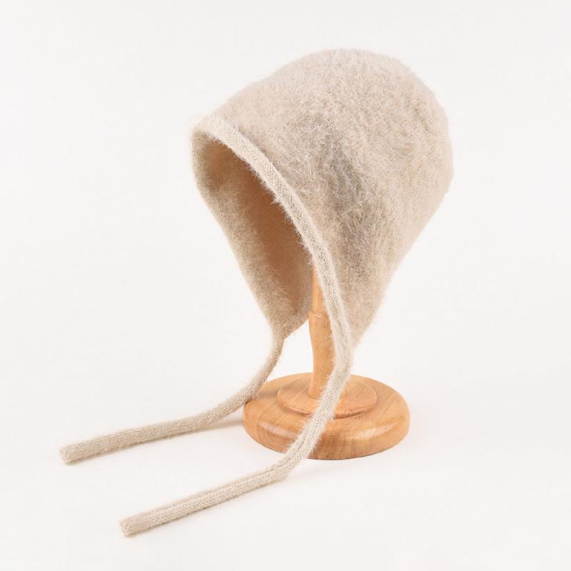 Imitation Mink Fur Lace-up Pullover Cap Women Plush Fisherman Hat Winter Warm Ear Protection Headgear Bonnet Solid Velvet Beanie