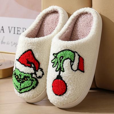 New Comfortable Home Cute Cartoon Grinch Winter Cotton Slippers Men and Women Couples Thermal Cotton Slippers