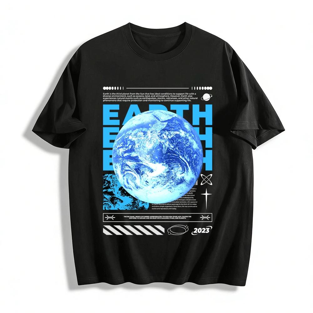 Trendy Earth Print Casual Short Sleeve T-Shirt For Men And Women Pure cotton T-shirt XXS
