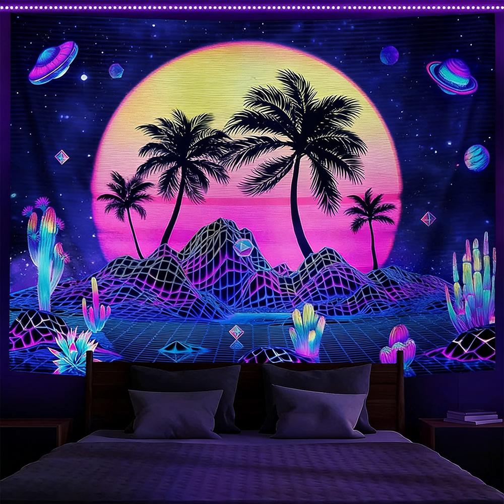 Glowing Tapestries With Cosmic And Fantasy Scenes Uv Reaction Tapestry Background Decoration  Bedroom Party Decoration