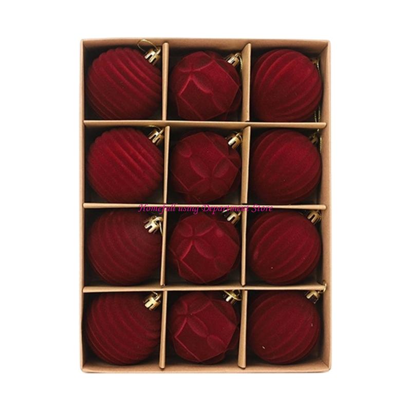 12 шт. Бархатные флокированные подвесные украшения для рождественской елки, разноцветные шары