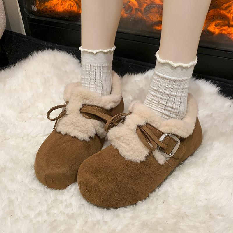 

Flat bottom inner height-increasing lace-up women s autumn and winter new retro fluffy loafers cotton shoes and plush snow boots 40 верблюд