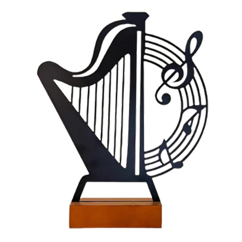 Elegant Metal Music Note Decoration On Wood Stand Artistic Display For Bookshelves Desktop