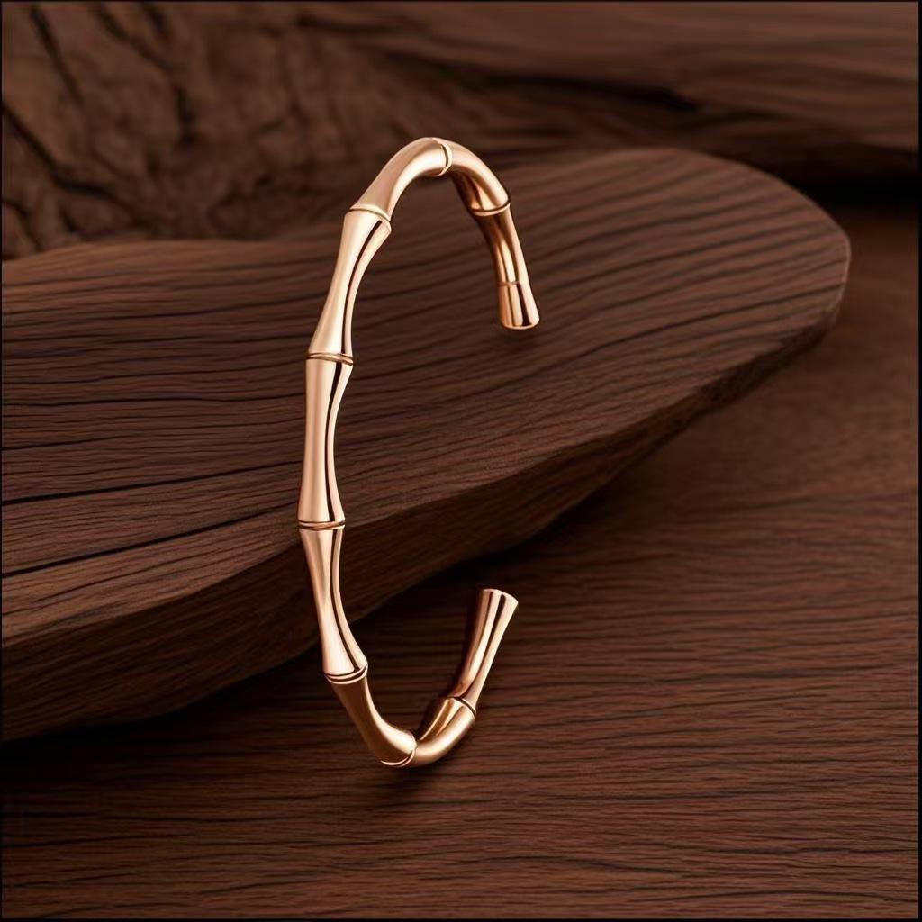 Bamboo Joint Titanium Steel Open Bangle Bracelet for Women - Colorfast, High-End Summer Niche Design