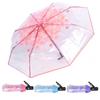 Automatic Umbrella 8 Ribs Large Space Arch Shaped Fashion Flower Pattern Transparent Umbrella Stable Structure for Performance