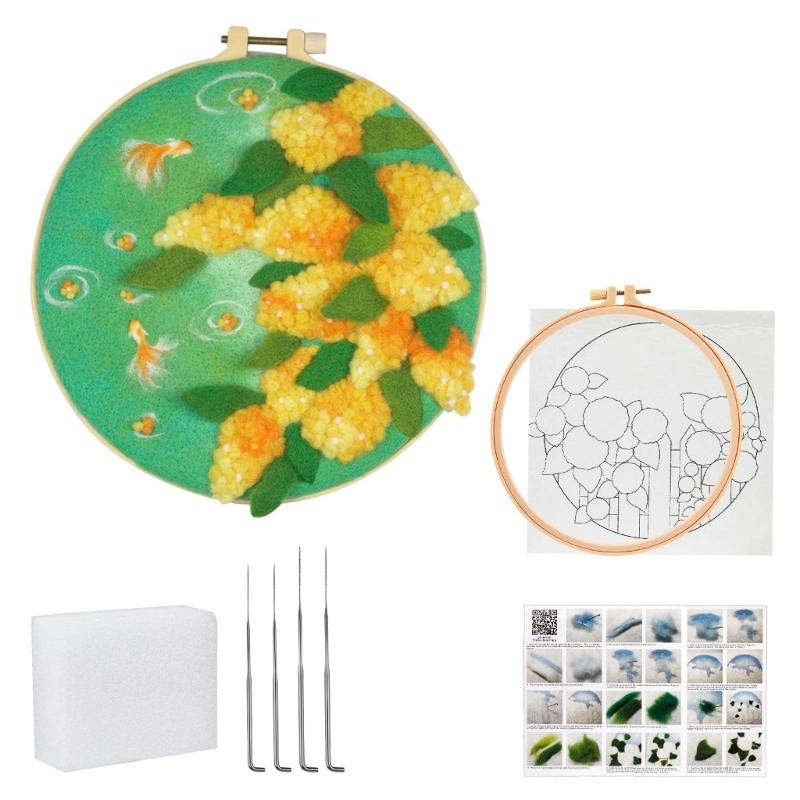 Florals Felting Starter Set Featuring Natural Linen And Practical Tool For New Craft