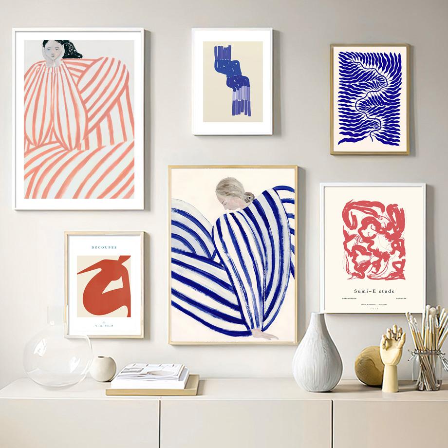 Abstract Minimalist Gallery Painting Wall Art Canvas, Curve Line Girl, Nordic Posters and Prints, Pictures for Living Room Decor