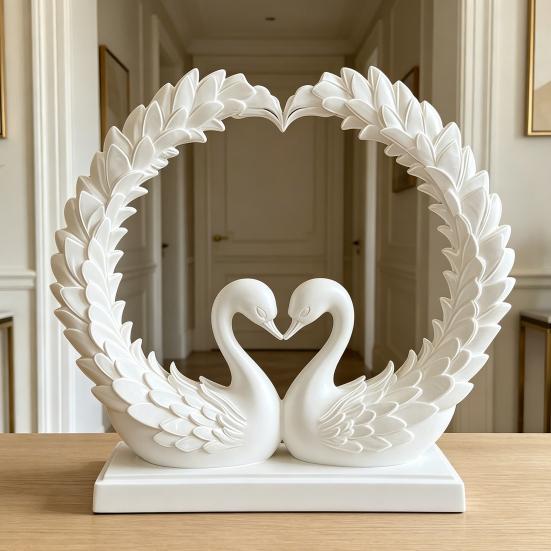 3D Printed Heart Shape Swan Couple Figurine, Romantic Love Statue for Wedding Women Couple Wife, Modern Style Decor for Shelf Office Living Room